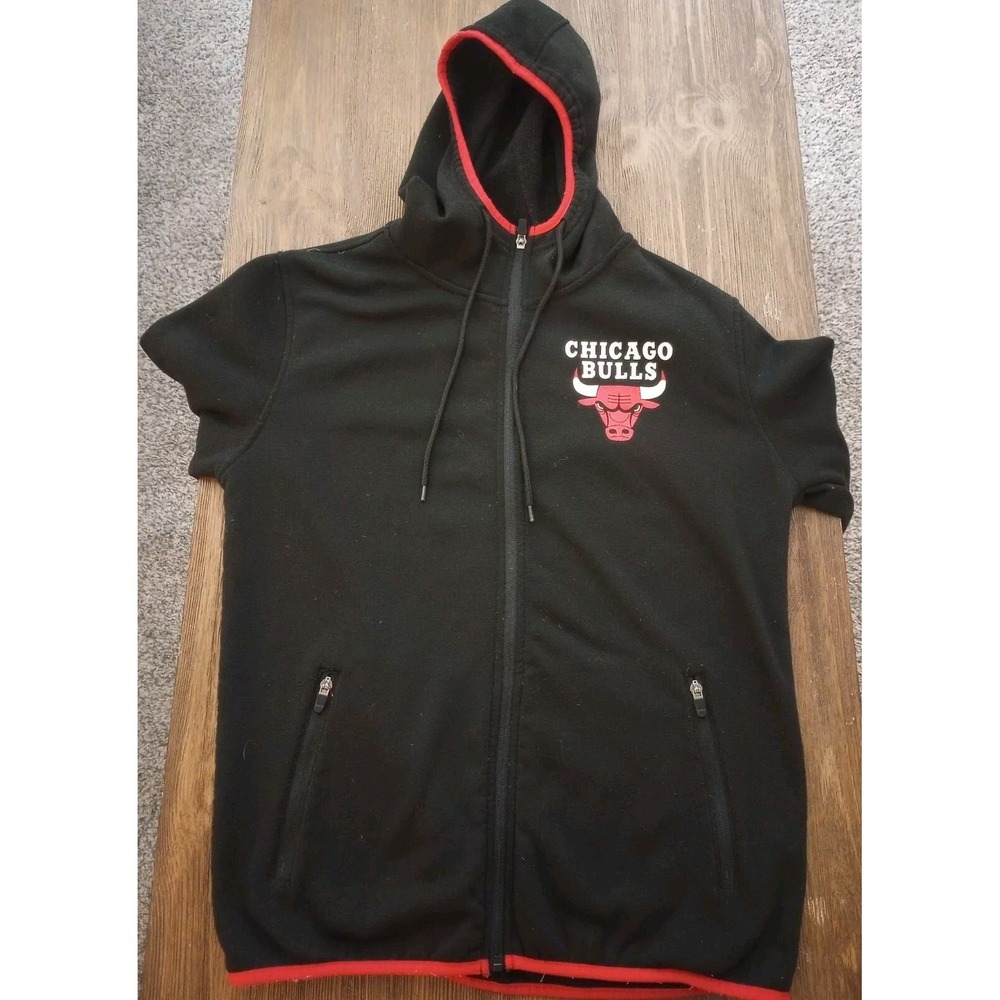 Chicago Bulls NBA Black Logo Full Zip Fleece w Pockets Men's Hoodie Size Medium‎